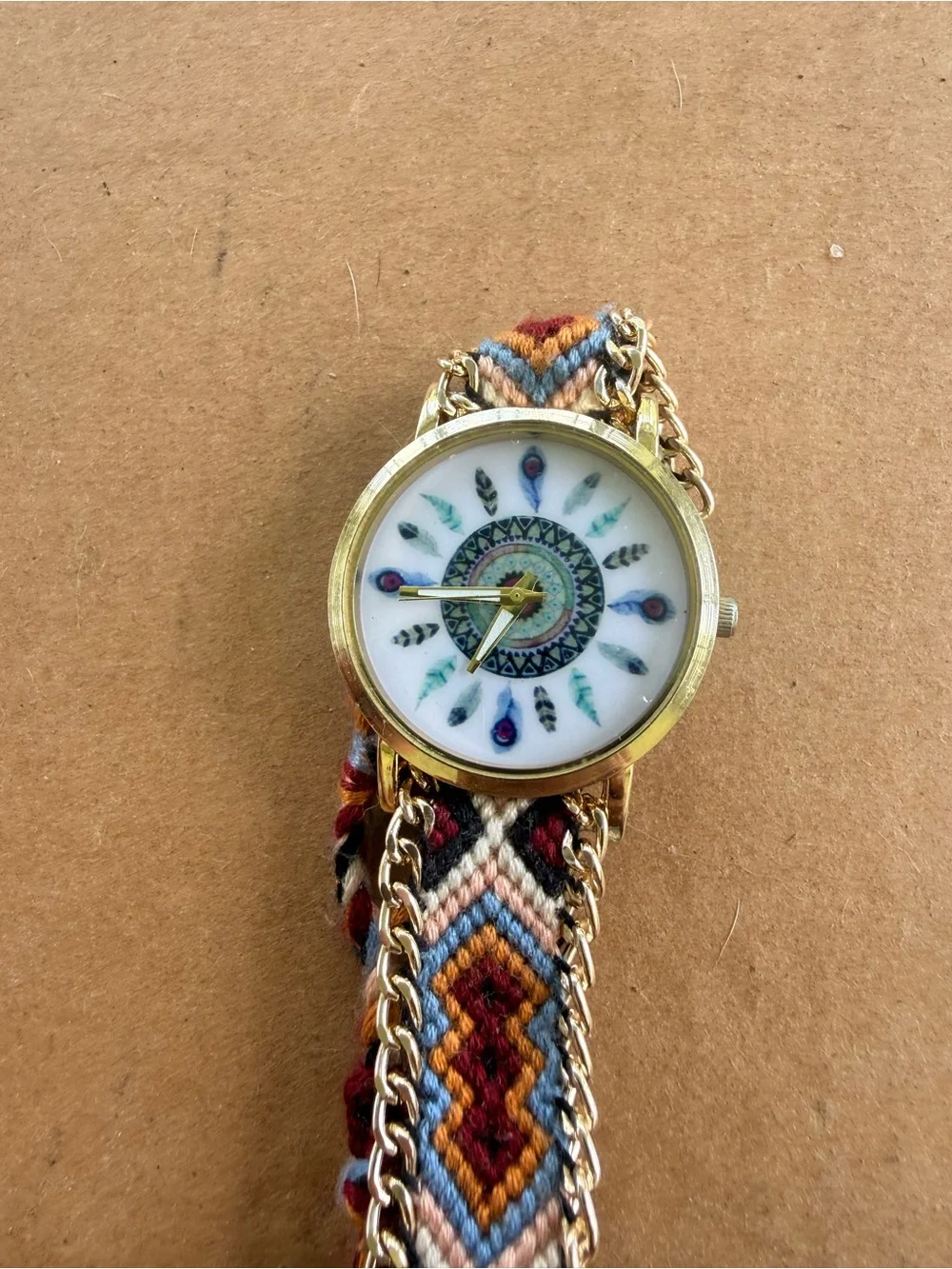 Gold-Tone Boho Embroidered Strap Watch - Multicolor
